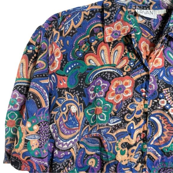 Vintage Paisley Tie Front Shirt Size Medium Cotton Boho Short Sleeve Top - Picture 5 of 6